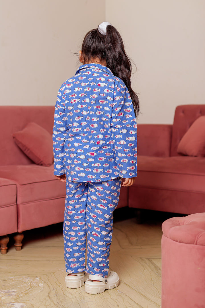 Blue Fish Print Nightsuit