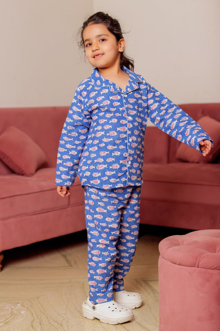 Blue Fish Print Nightsuit
