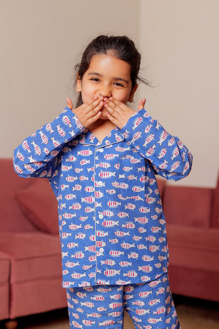 Blue Fish Print Nightsuit