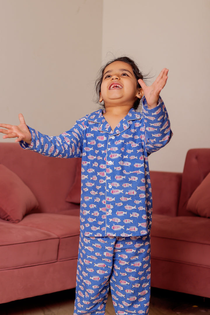 Blue Fish Print Nightsuit