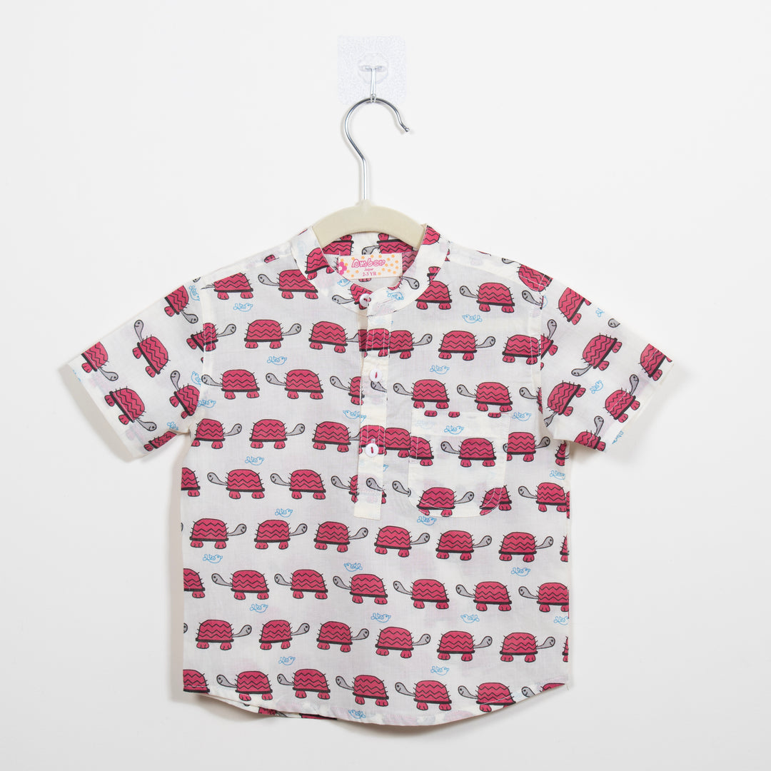 BOYS RED TURTLE HALF SLEEVE SHIRT