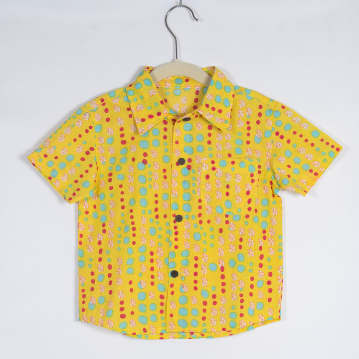 BOYS YELLOW BUBBLES SHIRTS WITH SHORTS CO-ORD SET