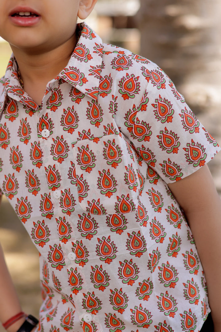 Boys Orange Buti Half Sleeve Shirt