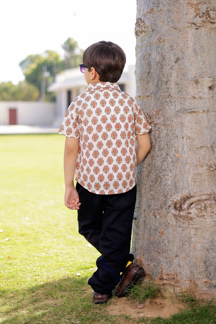 Boys Orange Buti Half Sleeve Shirt