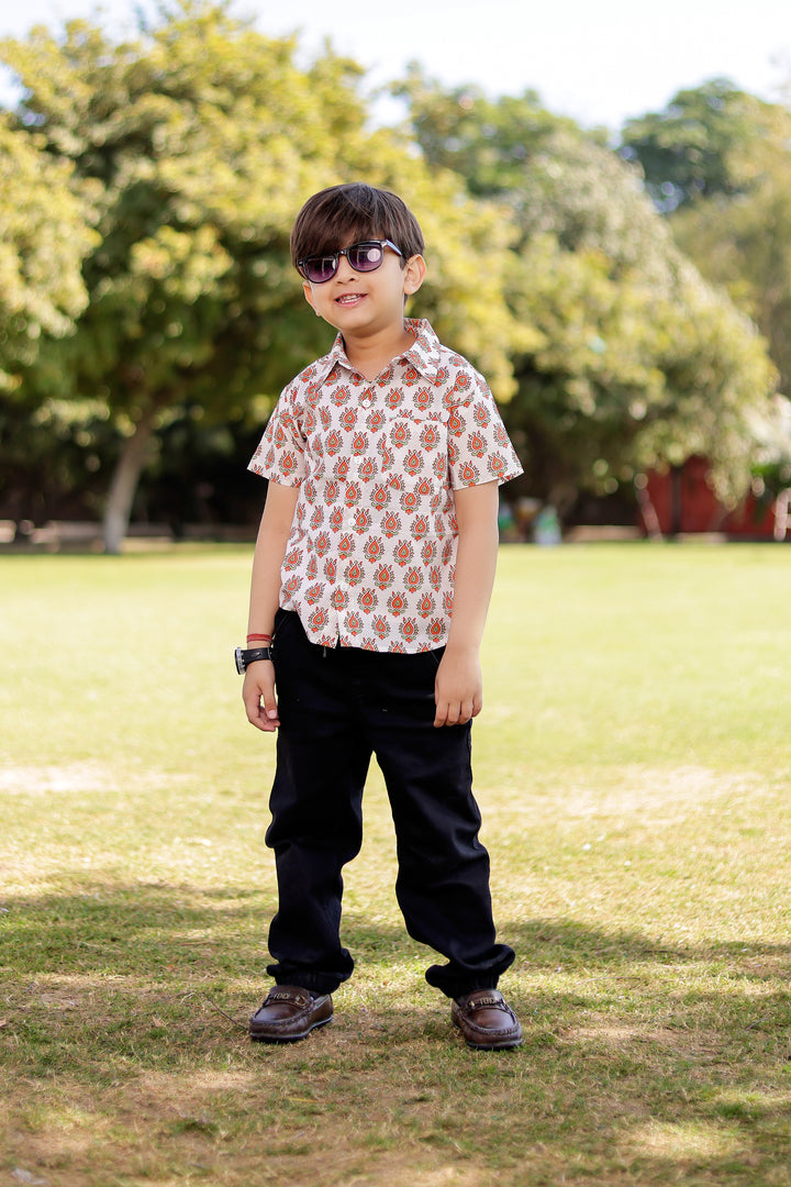 Boys Orange Buti Half Sleeve Shirt