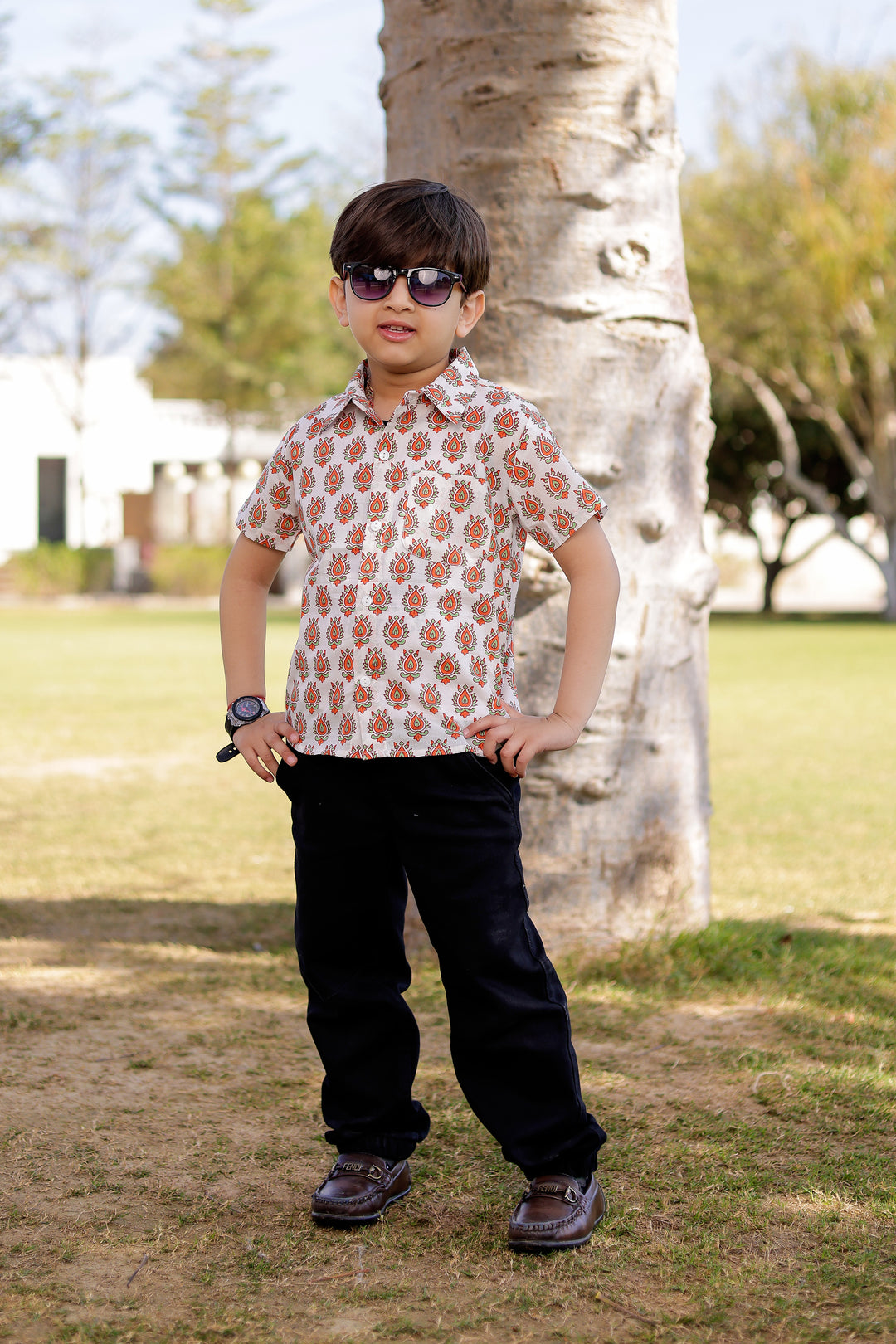 Boys Orange Buti Half Sleeve Shirt