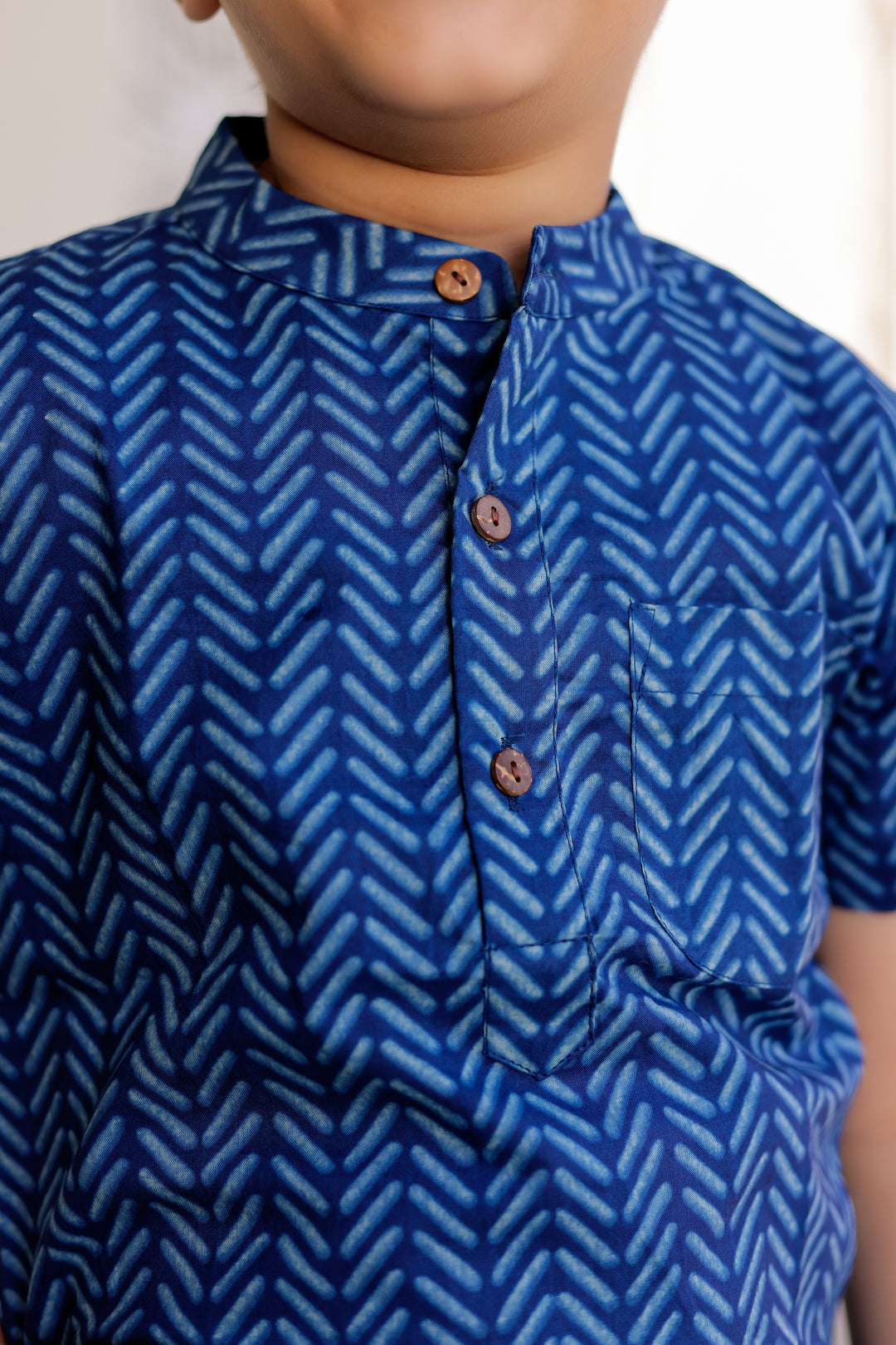 Boys Indigo Geometric Half Sleeve Shirt