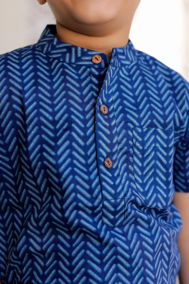 Boys Indigo Geometric Half Sleeve Shirt