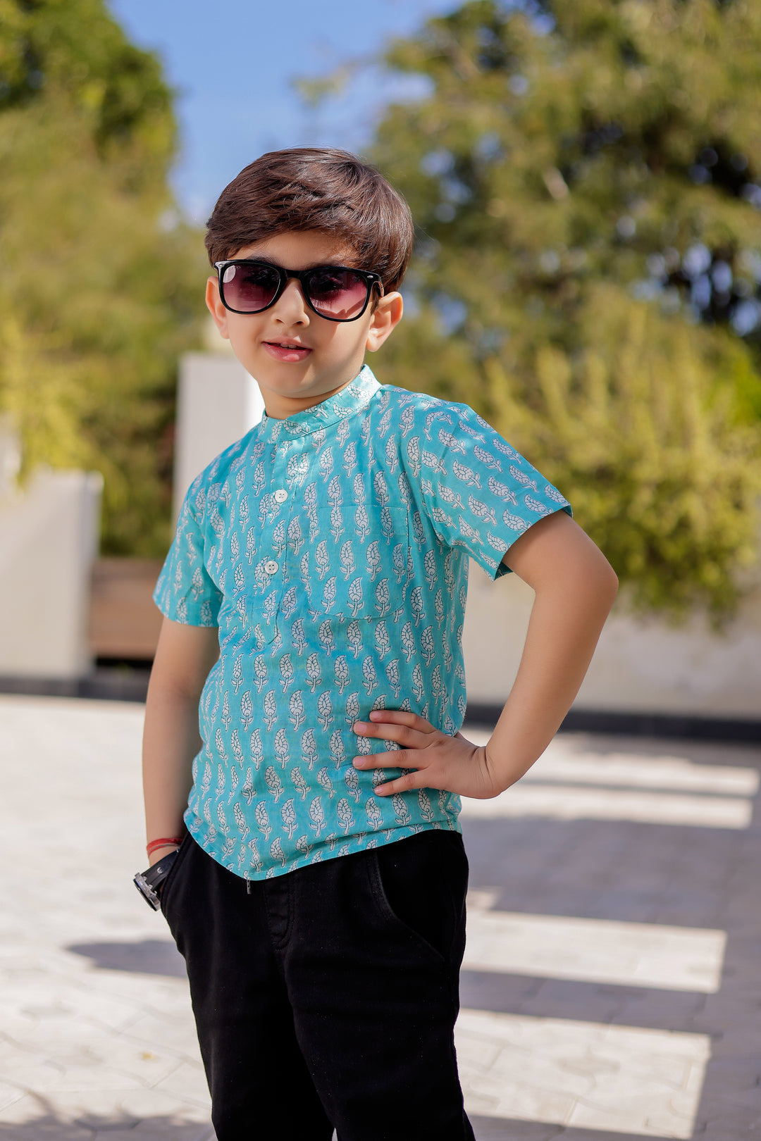 Boys Paisley Blue Half Sleeve Shirt