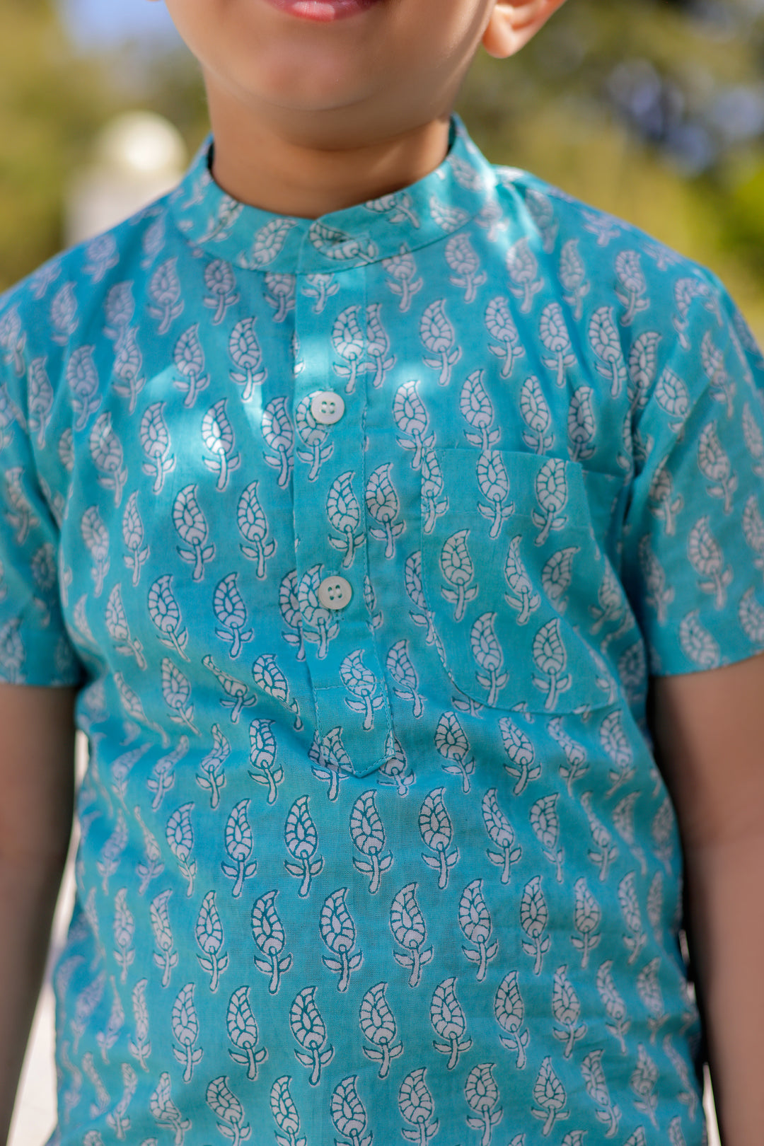 Boys Paisley Blue Half Sleeve Shirt