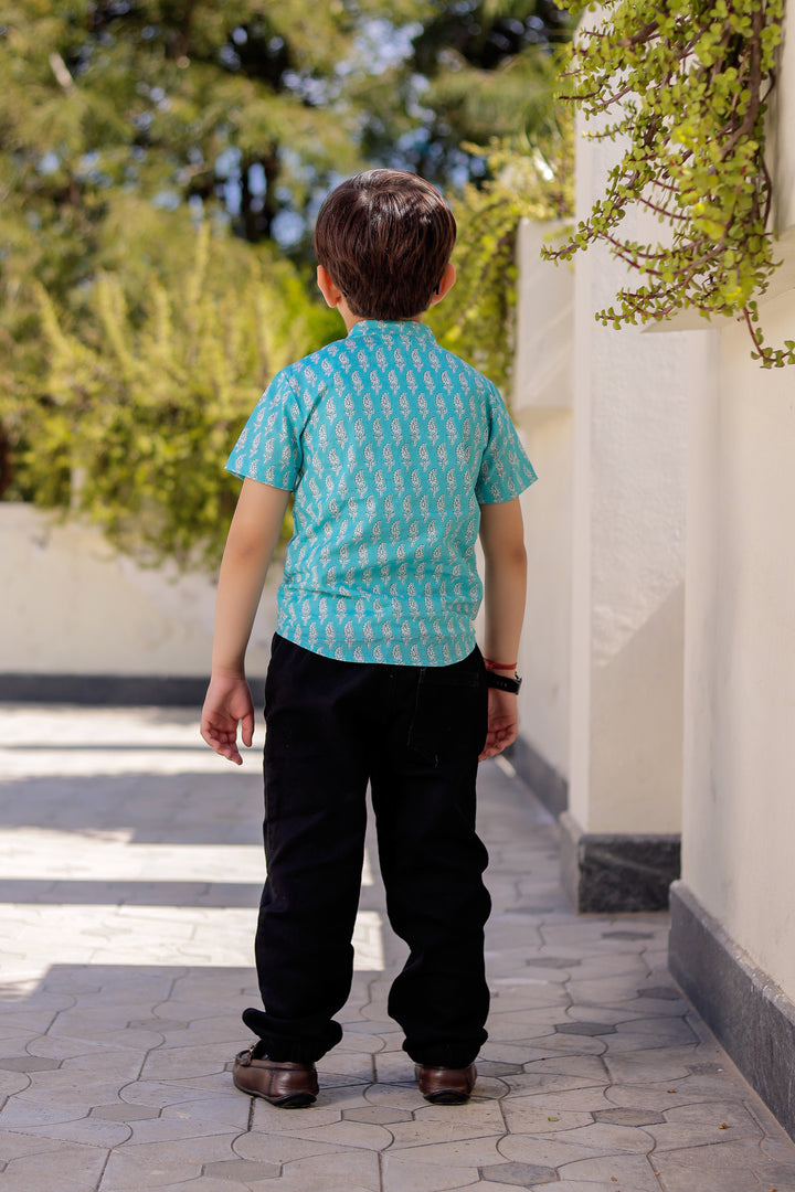 Boys Paisley Blue Half Sleeve Shirt