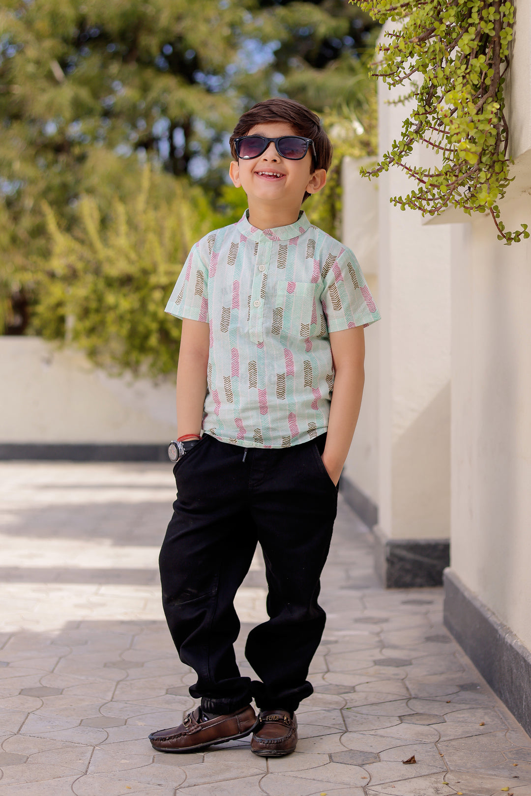 Boys Aqua Blue Half Sleeve Shirt