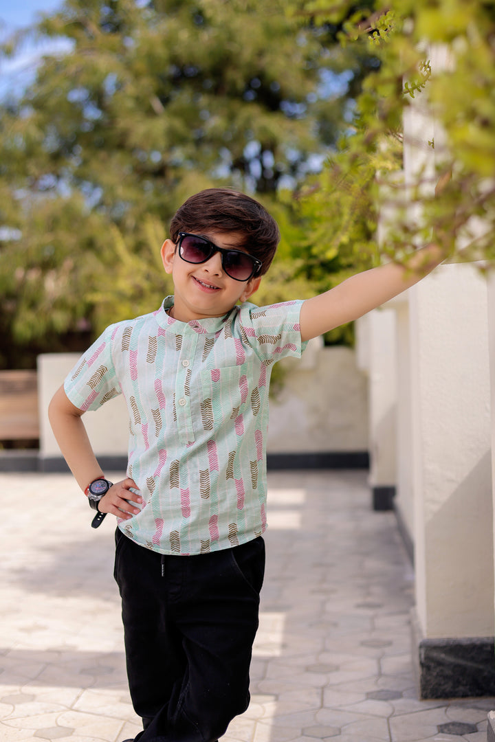 Boys Aqua Blue Half Sleeve Shirt