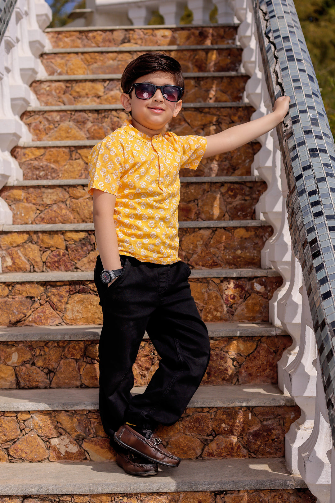 Boys Mango Yellow Half Sleeve Shirt