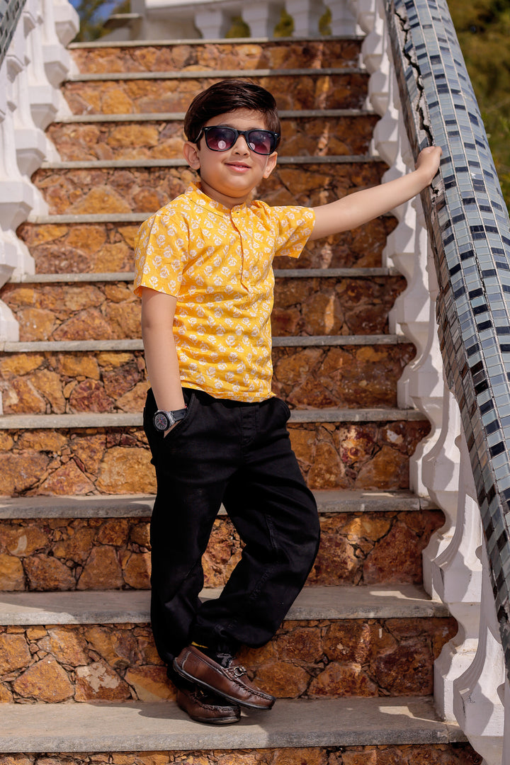 Boys Mango Yellow Half Sleeve Shirt