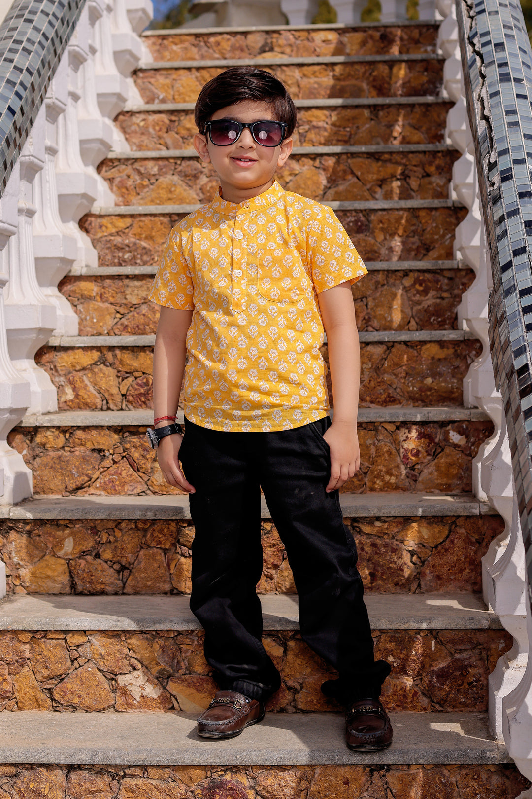 Boys Mango Yellow Half Sleeve Shirt