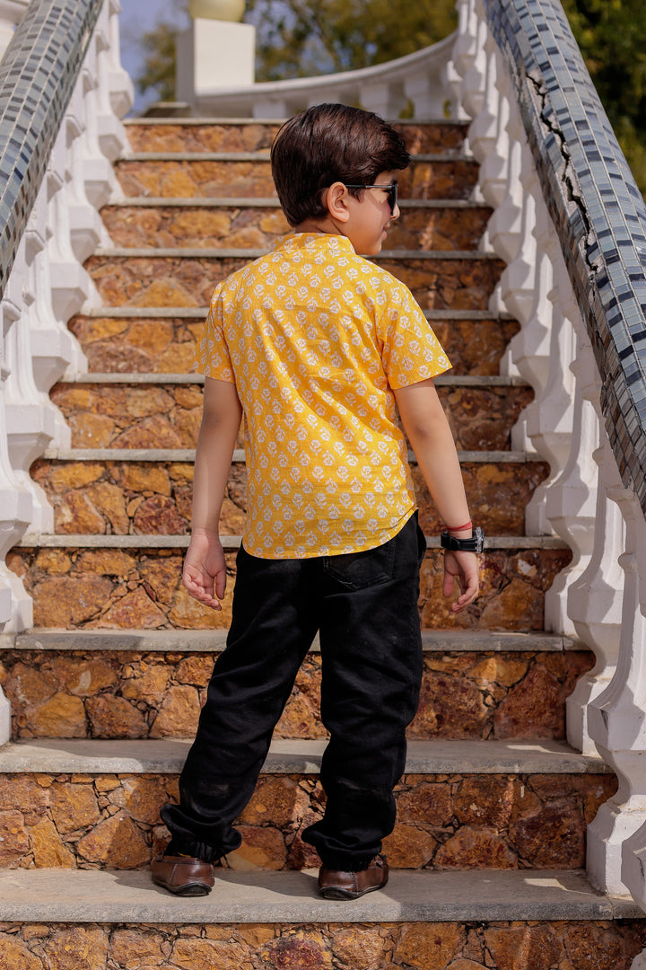 Boys Mango Yellow Half Sleeve Shirt