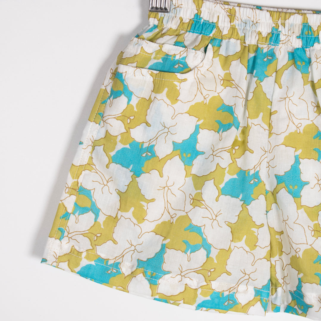 BOYS  GREEN WHITE FLORAL SHIRT WITH SHORTS CO-ORD SET