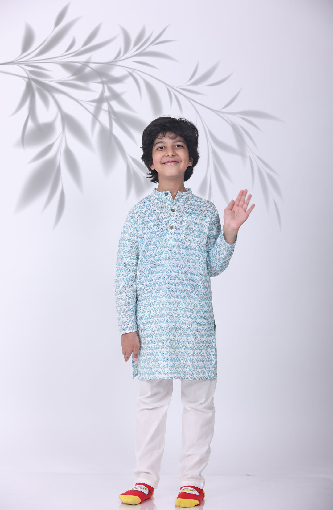 SUMMERY BLUE BUTI KURTA WITH PAJAMA (SET OF 2) - Amber Jaipur - Designer Clothes Online India