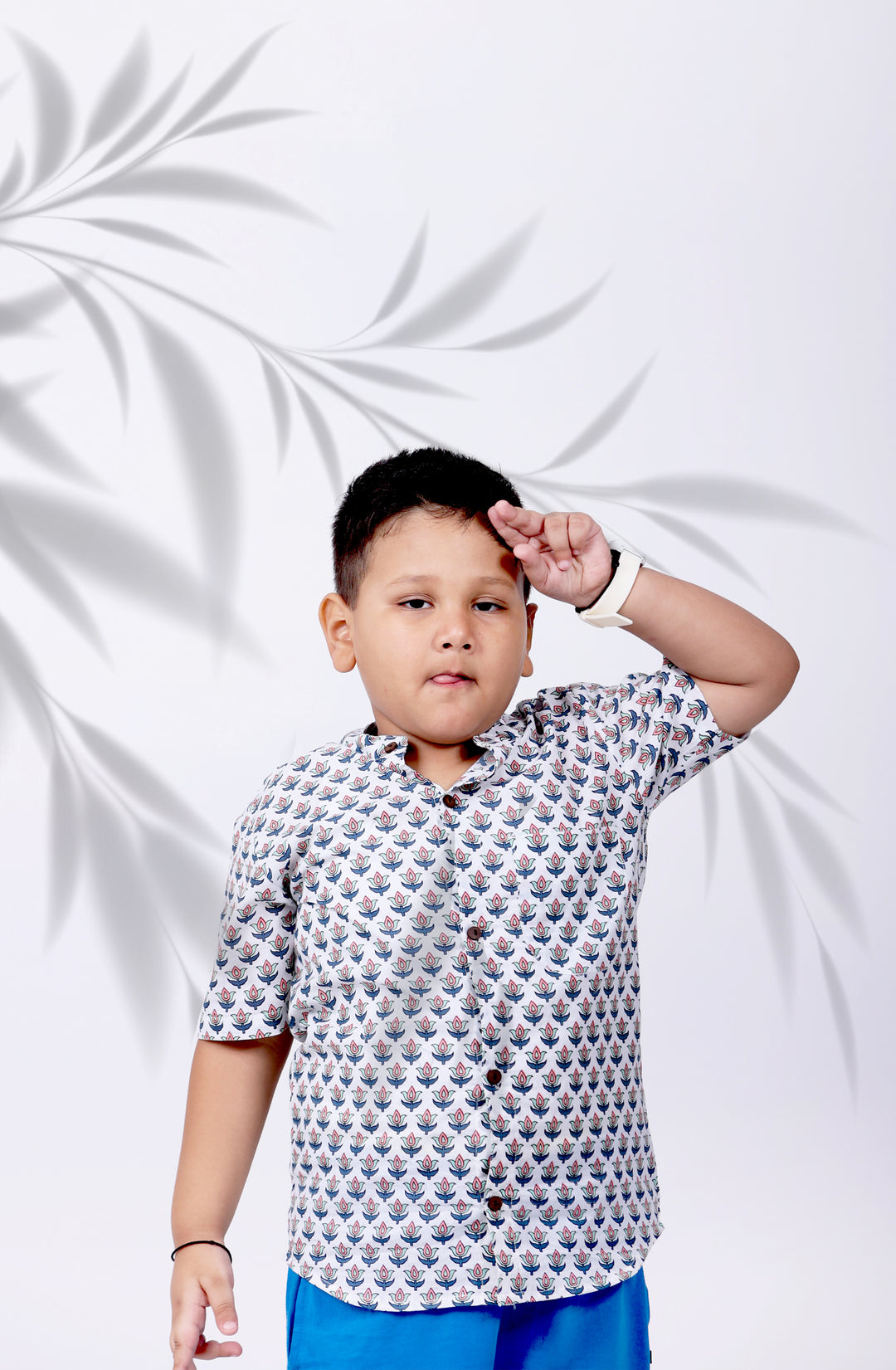 Boys Classic Buti Chinese Collared Shirt - Amber Jaipur - Designer Clothes Online India