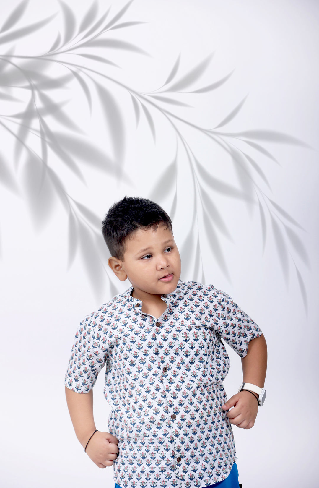 Boys Classic Buti Chinese Collared Shirt - Amber Jaipur - Designer Clothes Online India