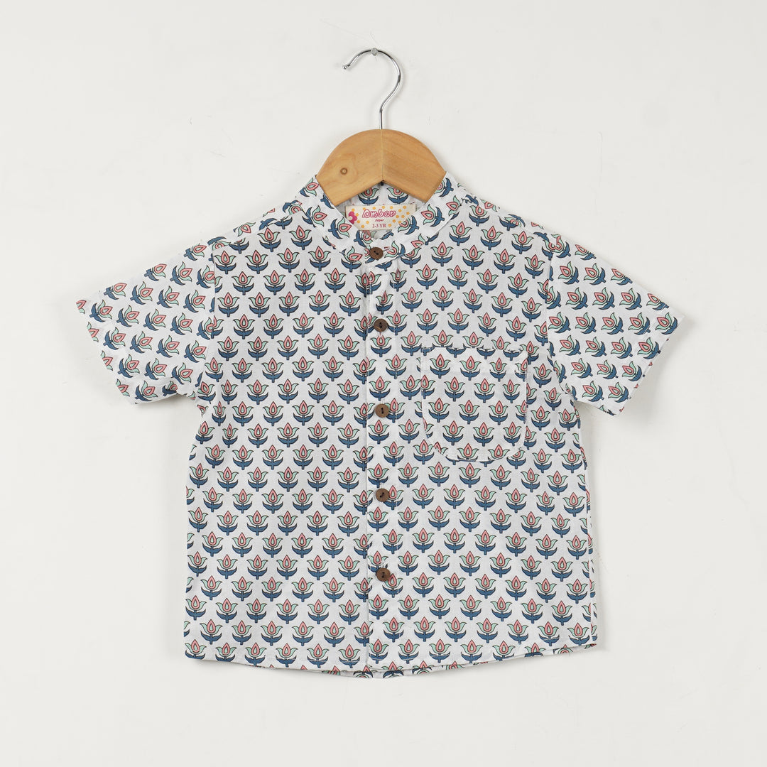 Boys Classic Buti Chinese Collared Shirt - Amber Jaipur - Designer Clothes Online India