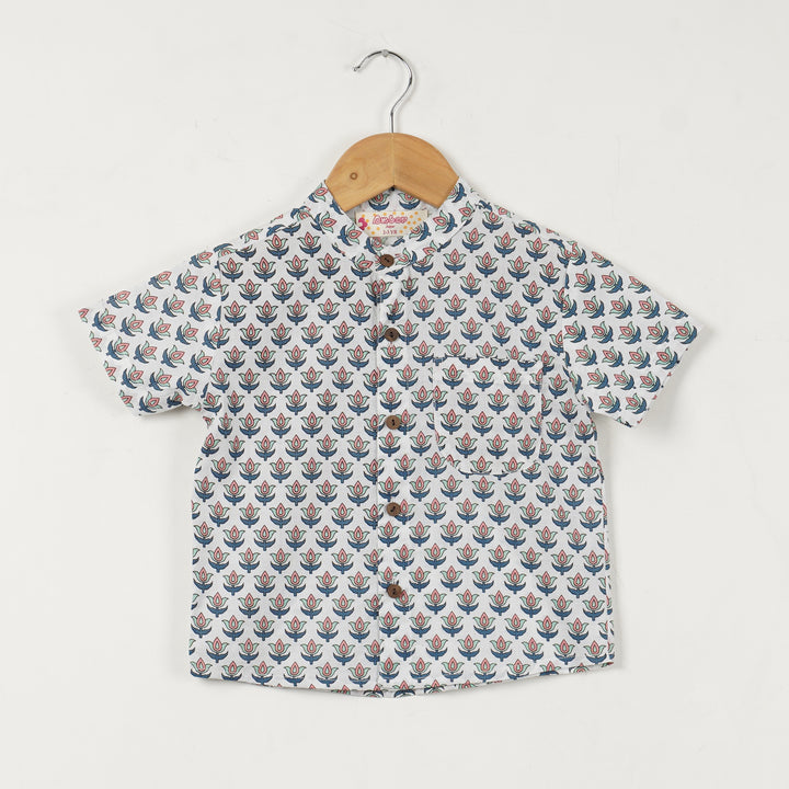 Boys Classic Buti Chinese Collared Shirt - Amber Jaipur - Designer Clothes Online India