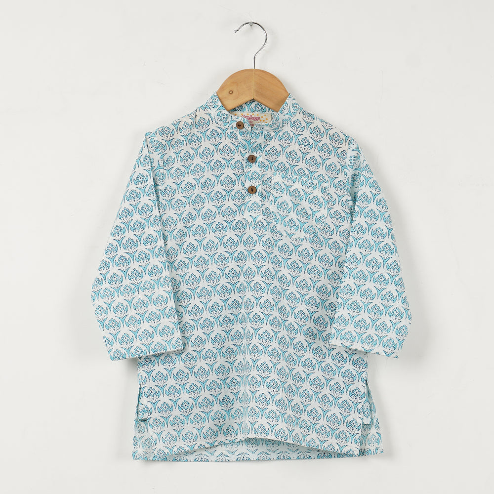 SUMMERY BLUE BUTI KURTA WITH PAJAMA (SET OF 2) - Amber Jaipur - Designer Clothes Online India