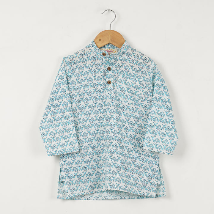 SUMMERY BLUE BUTI KURTA WITH PAJAMA (SET OF 2) - Amber Jaipur - Designer Clothes Online India