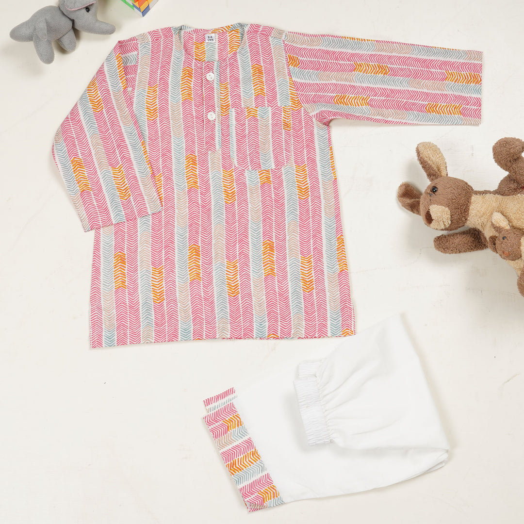 PEACH STRIPED NIGHT SUIT (SET OF 2)
