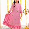 GIRLS PINK CHANDERI KURTI WITH GOTA PATTI HAND WORK WITH INNER COTTON DRESS (2PC SET)