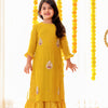 GIRLS MUSTARD CHANDERI KURTI WITH GOTA PATTI HAND WORK WITH INNER COTTON DRESS (2PC SET)