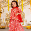 GIRLS PEACH MUSLIN LEHENGA WITH PEPLUM TOP WITH DUPATTA (SET OF 3)