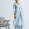 WOMEN A LINE POWDER BLUE KURTA WITH STRAIGHT PANT AND COTTON DUPATTA (SET OF 3)