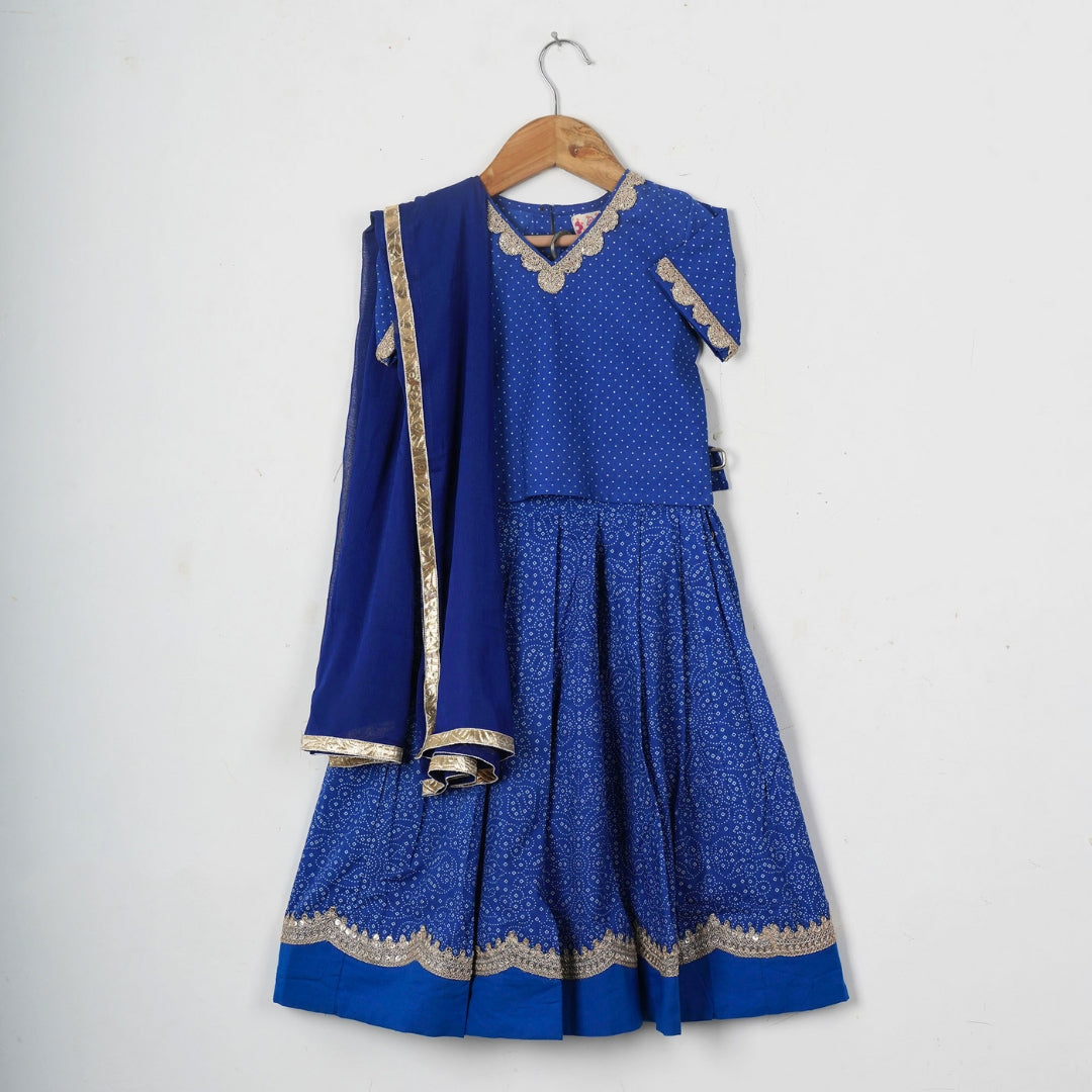 GIRLS NAVY BLUE TOP WITH NAVY BLUE LEHENGA AND DUPATTA (SET OF 3)