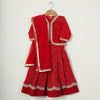 GIRLS RED FULL SLEEVES BLOUSE WITH RED LEHENGA AND DUPATTA (SET OF 3)