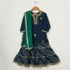 GIRLS BLUE KURTI WITH GOTA PATTI WORK AND BLUE GREEN LEHERIYA SHARARA AND DUPATTA (SET OF 3)