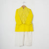 BOYS FLUORESCENT YELLOW JACKET WITH KURTA AND WHITE PAJAMA (SET OF 3)