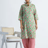WOMEN GREEN FLORAL KURTA WITH PINK LEHERIYA AFGHANI SALWAR (SET OF 2)