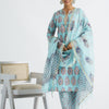 WOMEN SKY BLUE ETHNIC BUTI KURTA WITH PANT AND KOTA DORIA DUPATTA (SET OF 3)