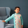 BOYS SKY BLUE FLORAL SIDE BUTTON KURTA WITH OFF WHITE PAJAMA (SET OF 2)