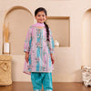 Girls Turquoise Floral & Stripe Salwar Suit Set (Set of 3)