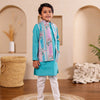 Boys Turquoise Kurta Pajama with Printed Jacket (Set of 3)