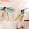 Girls Yellow Green Floral Kurti with Salwar Set (Set of 3)