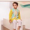Boys Yellow Kurta Pajama with Printed Jacket (Set of 3)