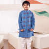 Boys Blue Floral Jacket & Kurta Pyjama Set (Set of 3)