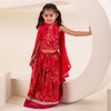 Girls Red Bandhani Print Lehenga Choli Set (Set of 3)