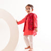 Boys Red Bandhani Festive Kurta Jacket Set (Set of 3)