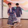 Girls Blue & Pink Floral Sharara Set (Set of 3) + Boys Royal Blue Geometric Print Kurta Set (Set of 2)