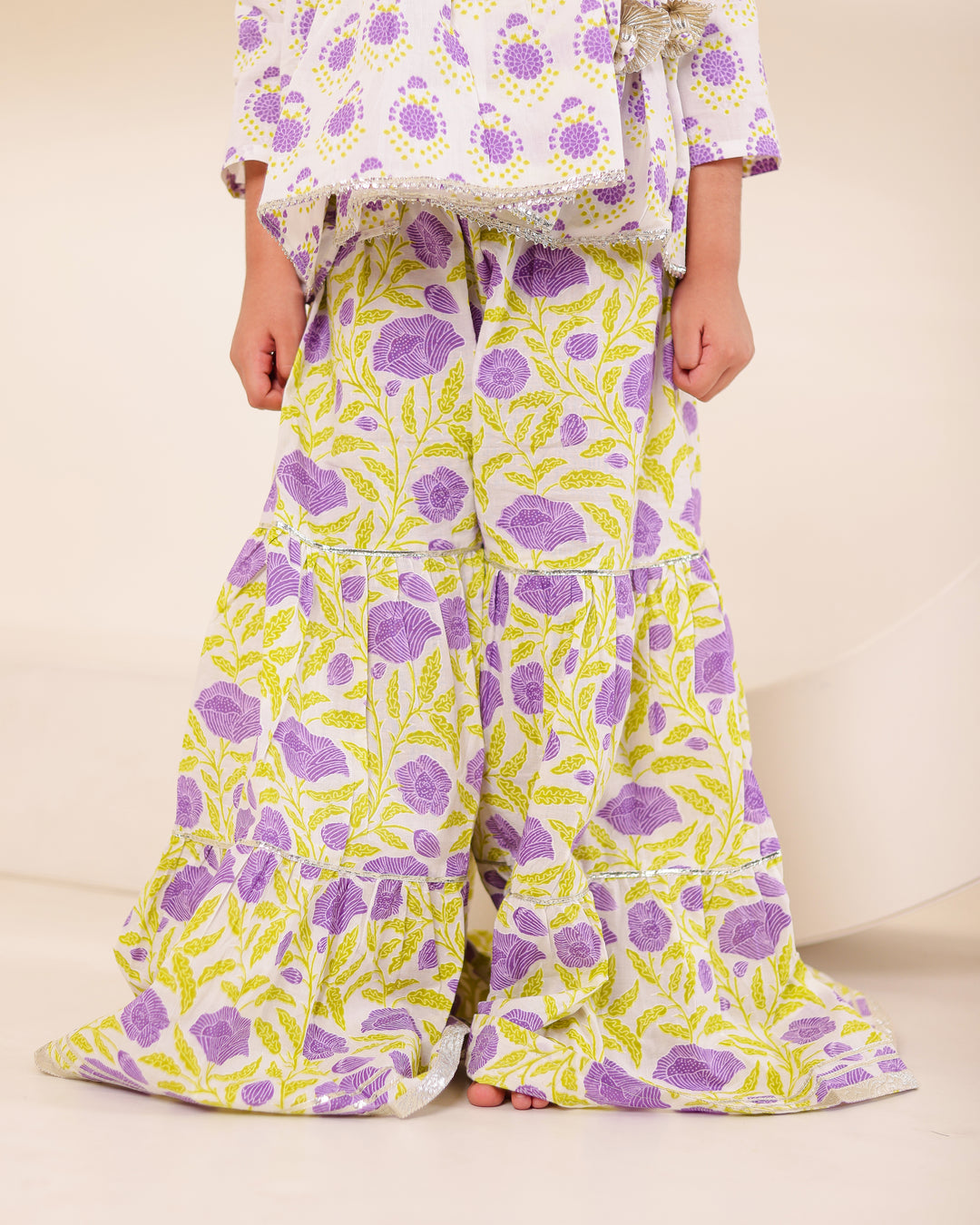 Girls Lilac Floral Angrakha Sharara Set (Set of 2)